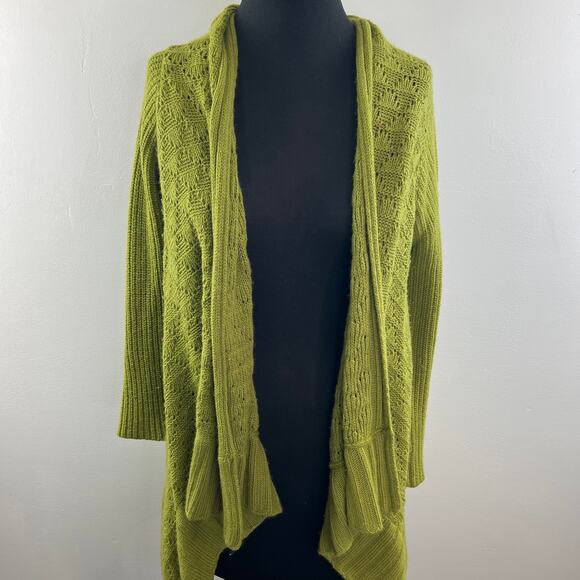 Cynthia Rowley Green M Knit Cardigan Sweater Wool Flowy Open Front Long Sleeve - Picture 3 of 9